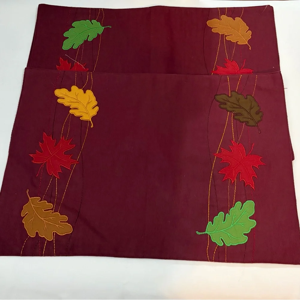 Aman Autumn Leaf Embroidered Table Linens Heavy Placemats